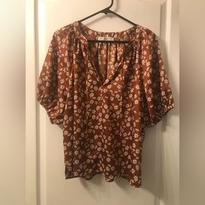 Loft Burnt Orange Flowy Floral Blouse